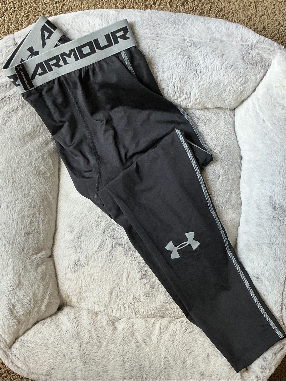 Under Armour Black Leggings with Gray Logo and Waistband